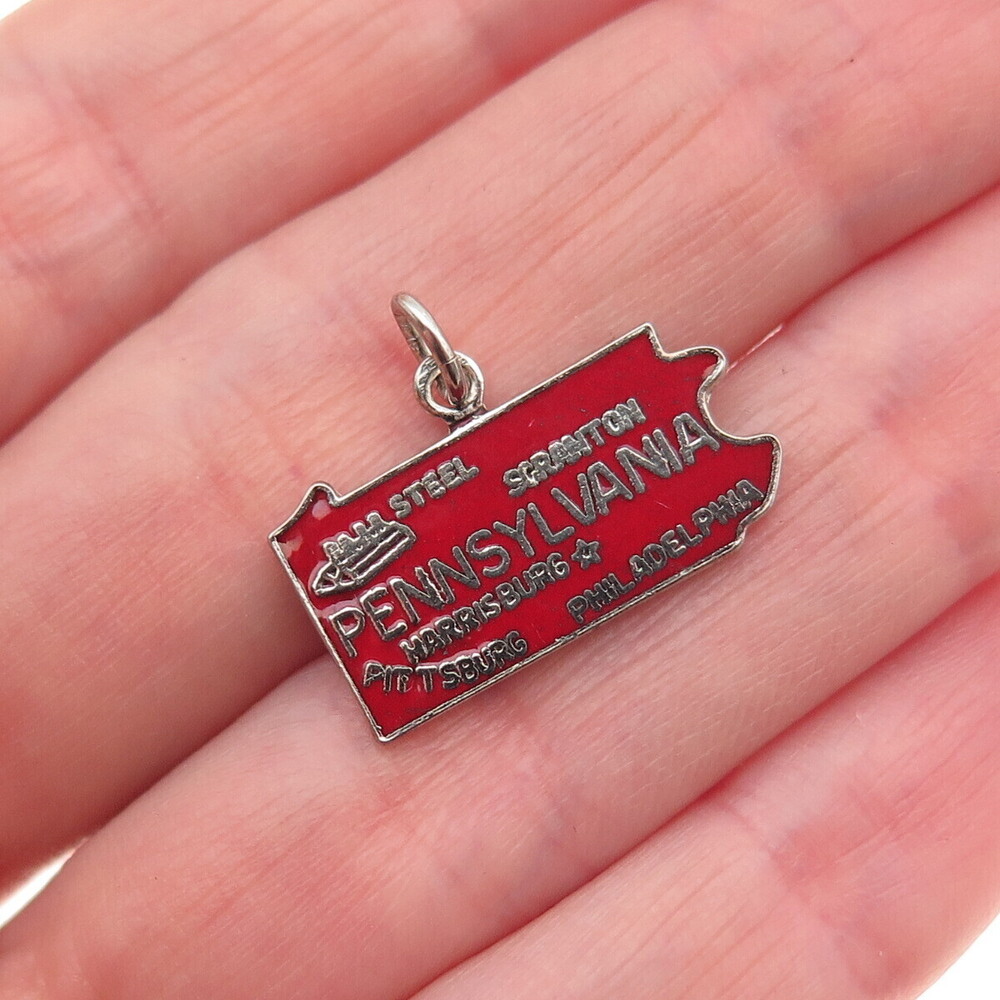 French & Franklin 925 Sterling Silver Vintage Enamel Pennsylvania Mini Pendant